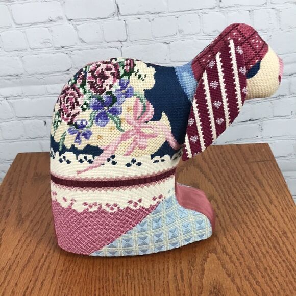 Vintage Needlepoint Bunny Rabbit 12” tall x 12” wide x 5” weighs about 3ish lbs - Picture 5 of 6